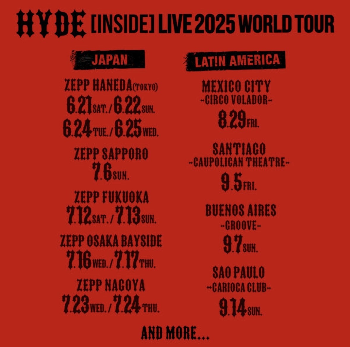 狂気に満ちた芸術が再び！ HYDE [INSIDE] LIVE 2025 WORLD TOUR 開催決定！